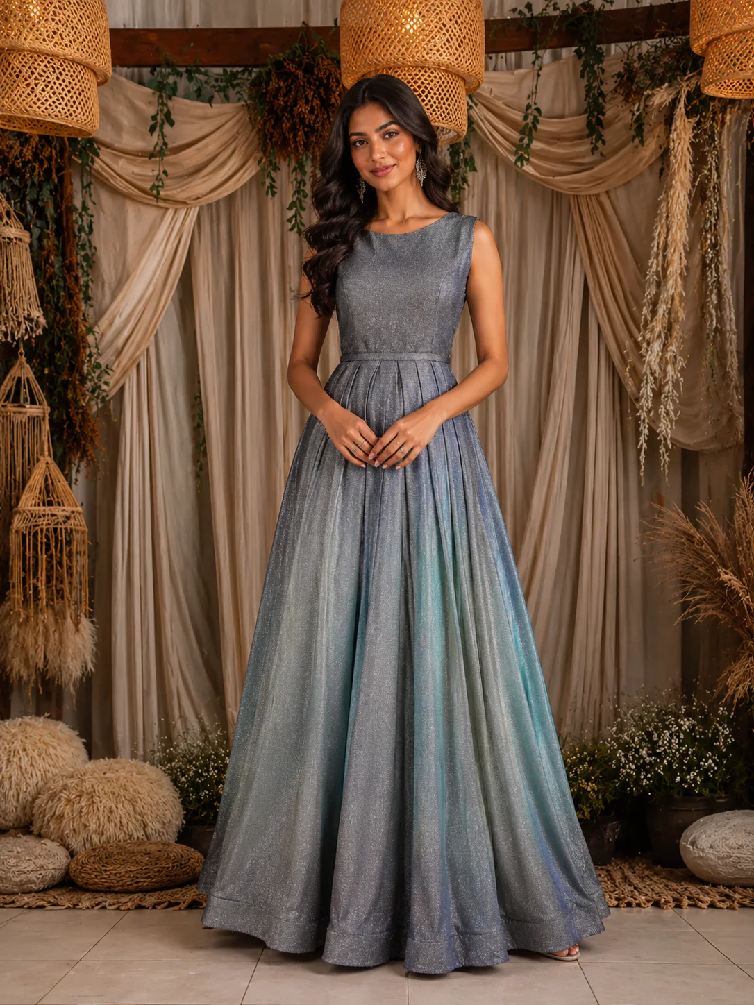 Grey Ombre Glitter Bridesmaid Gown